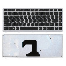 Клавиатура для ноутбука Lenovo IdeaPad U410, U410 Touch чёрная, с серебристой рамкой